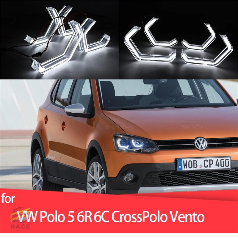 For Volkswagen VW Polo 5 6R 6C CrossPolo Vento Car Accessories M4 Iconic Style LED Crystal Angel Eye Kit Eyes Kits