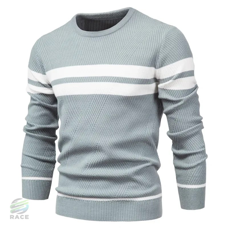メンズ長袖セーター 暖くカジュアル秋セーター ファッショナブルラウンドネック パッチワーク