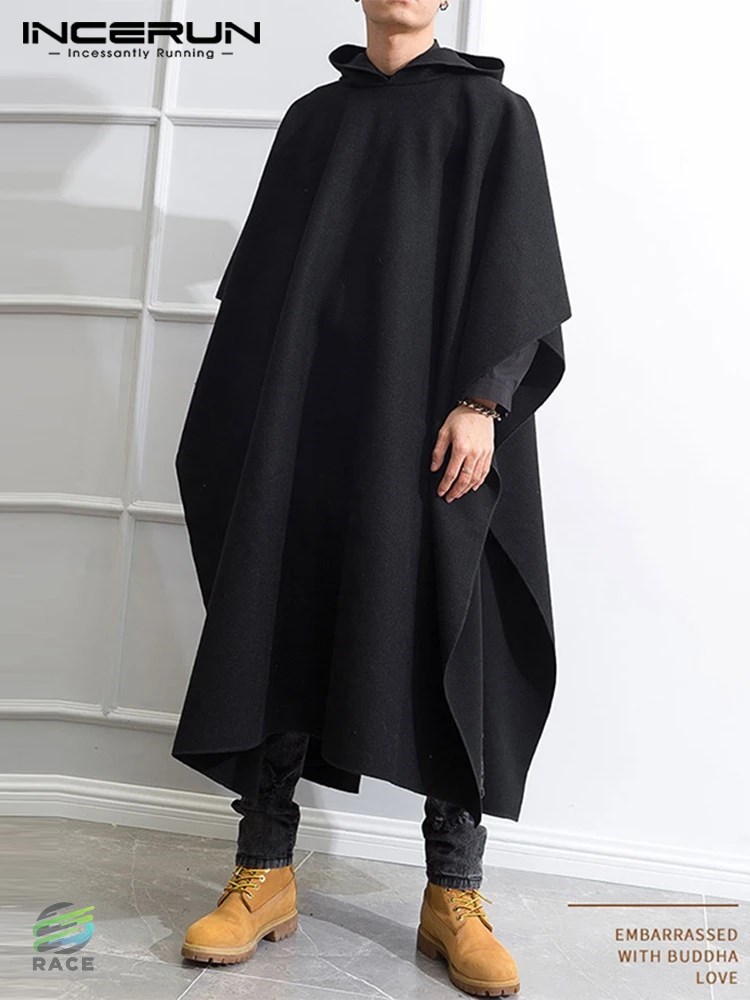 男性用大き黒コート ファッションS-5XL 不規則カット 長袖 防水 レトロスタイル 秋冬