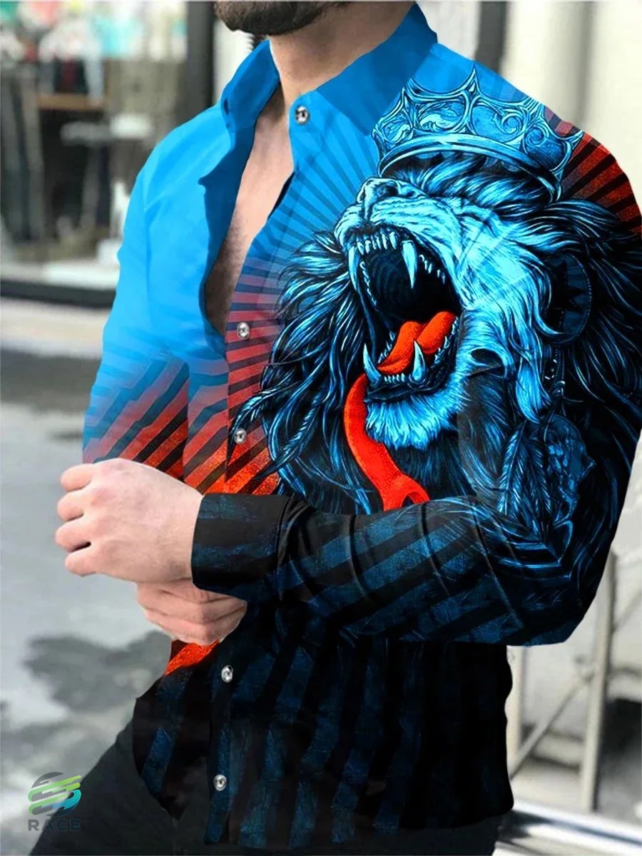 男性用3D長袖シャツ 夏装い 動物モチーフ ボタン付き 誕生日ファッション ボーイフレンド 2023コレクション S-4XL